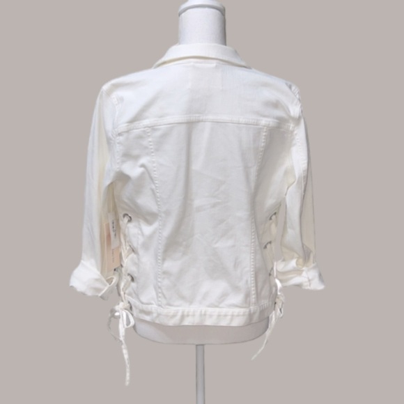 Vince Camuto White Jean Jacket side Lace up Button Front Denim Jacket Small nwt - Picture 13 of 14